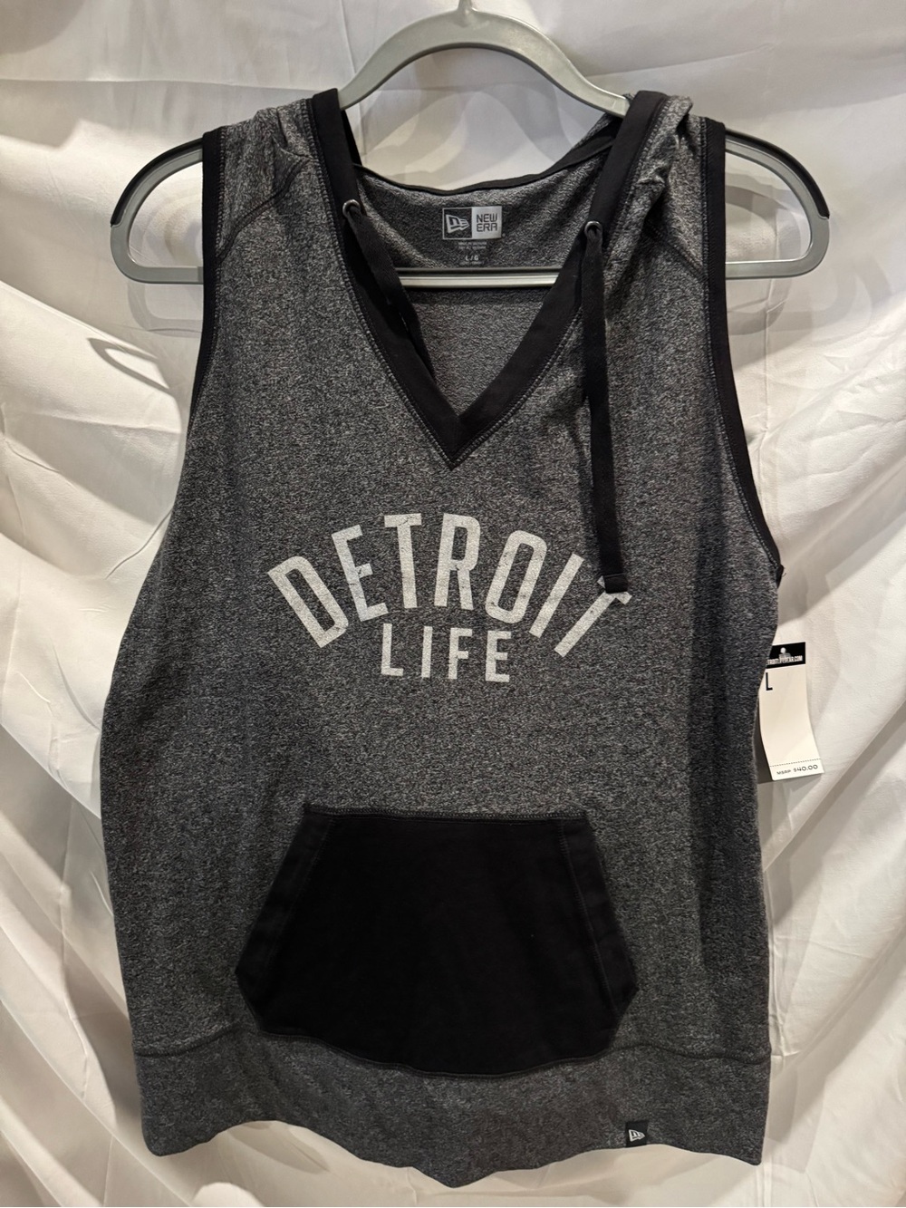New Era Gray & Black Detroit Life Sleeveless Hoodie